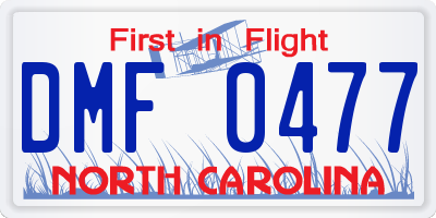 NC license plate DMF0477