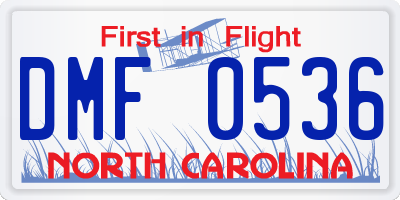 NC license plate DMF0536