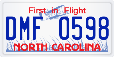 NC license plate DMF0598