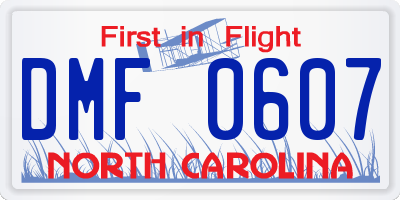 NC license plate DMF0607