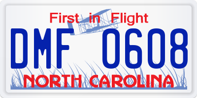 NC license plate DMF0608