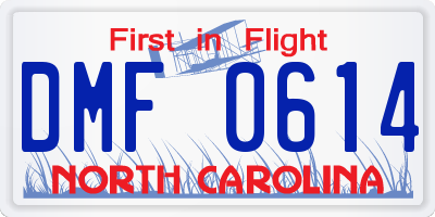 NC license plate DMF0614