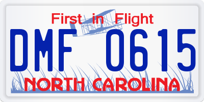 NC license plate DMF0615