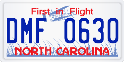 NC license plate DMF0630