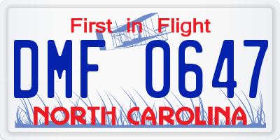 NC license plate DMF0647