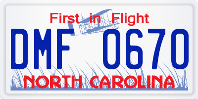NC license plate DMF0670