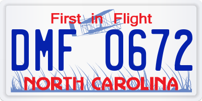 NC license plate DMF0672