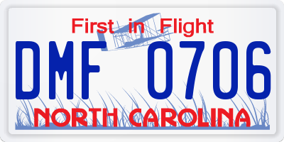 NC license plate DMF0706