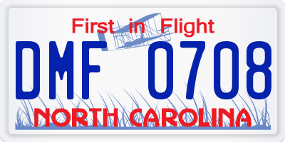 NC license plate DMF0708