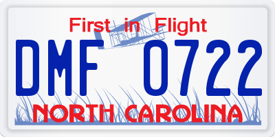 NC license plate DMF0722