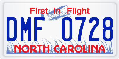 NC license plate DMF0728