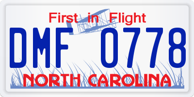 NC license plate DMF0778