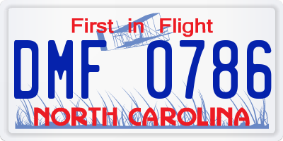 NC license plate DMF0786