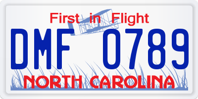 NC license plate DMF0789