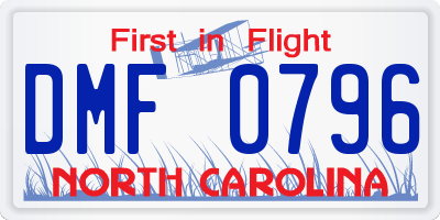 NC license plate DMF0796