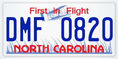 NC license plate DMF0820
