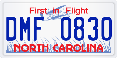 NC license plate DMF0830
