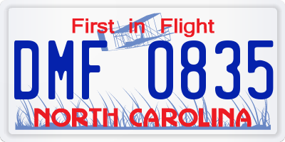 NC license plate DMF0835