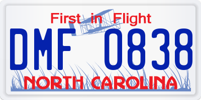 NC license plate DMF0838