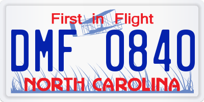 NC license plate DMF0840