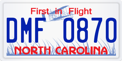 NC license plate DMF0870