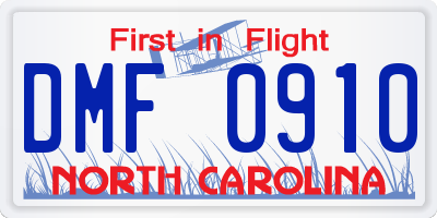 NC license plate DMF0910