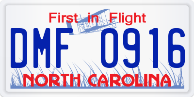 NC license plate DMF0916