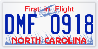 NC license plate DMF0918