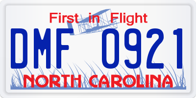 NC license plate DMF0921