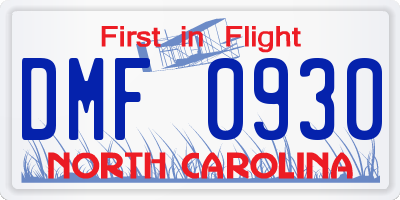 NC license plate DMF0930
