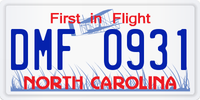 NC license plate DMF0931
