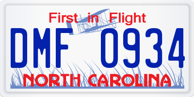 NC license plate DMF0934