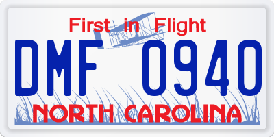 NC license plate DMF0940