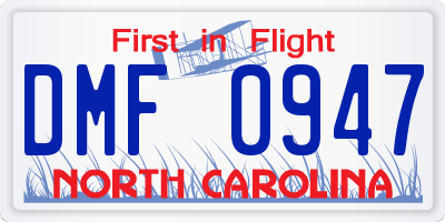 NC license plate DMF0947