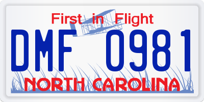 NC license plate DMF0981