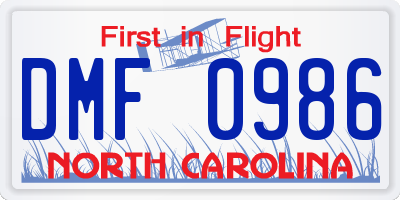 NC license plate DMF0986