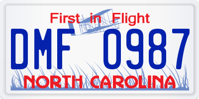 NC license plate DMF0987