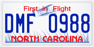 NC license plate DMF0988