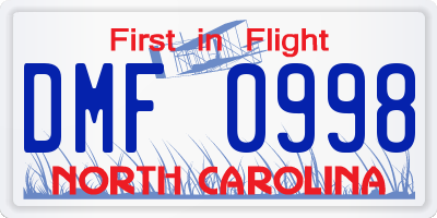 NC license plate DMF0998