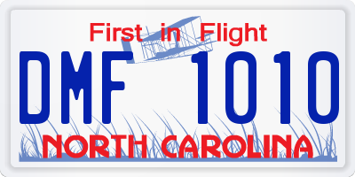 NC license plate DMF1010