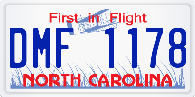 NC license plate DMF1178