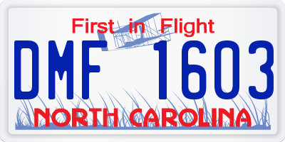 NC license plate DMF1603