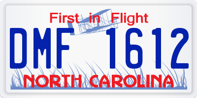 NC license plate DMF1612