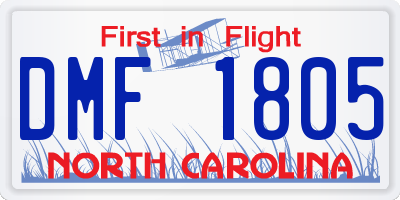 NC license plate DMF1805