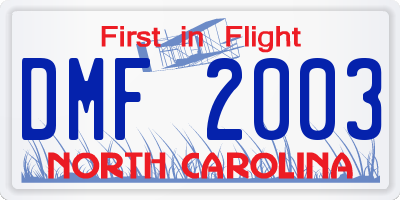 NC license plate DMF2003