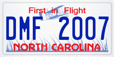 NC license plate DMF2007