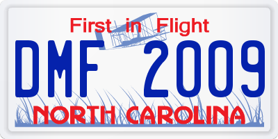 NC license plate DMF2009