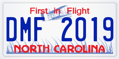 NC license plate DMF2019