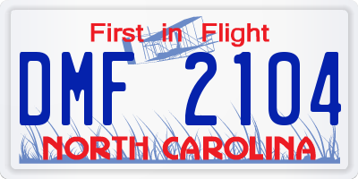 NC license plate DMF2104