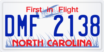 NC license plate DMF2138